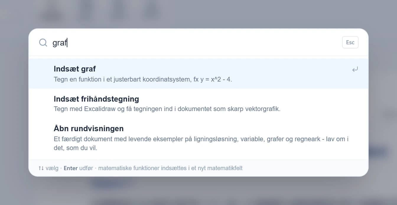 Kommandopaletten med søgningen “graf”.